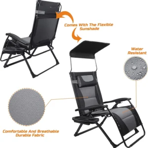 Oversize Recliner Folding Chair – Zero Gravity Camping & Patio Chair with Sunshade