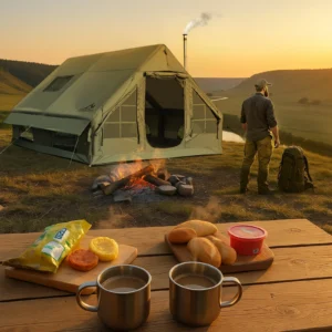 Waterproof Windproof Oxford Fabric Army Green Inflatable Camping Tent,13'x10' with Chimney Opening