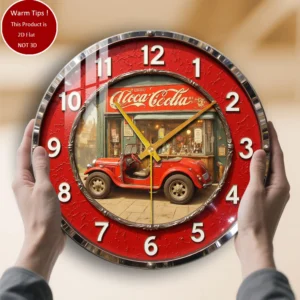 Tempered Glass Wall Clock Coca-Cola Red Classic Car Clock