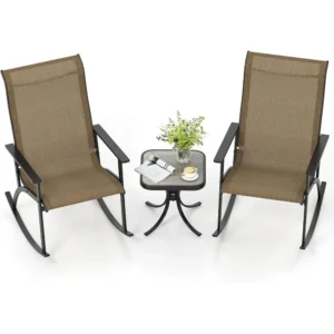 Brown Outdoor Patio Rocking Set with 2 Chairs and Table