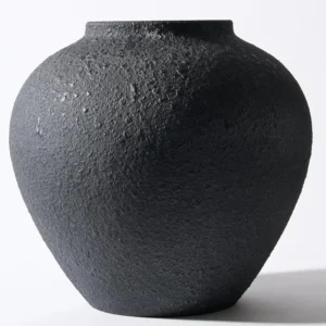 Large Black Round Vase, Earthy Textured Table Décor