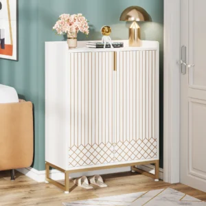 White Shoe Cabinet with Doors – 5 Tier Storage