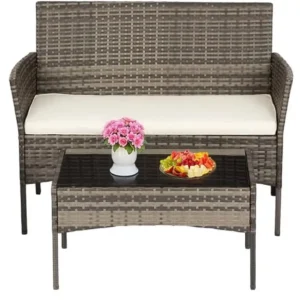 Outdoor Patio Furniture Set with Loveseats and Coffee Table, 4-Piece
