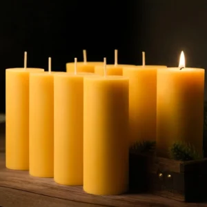 Natural Beeswax Pillar Candles – 8 Pack