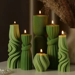 Ribbed Pillar Candles – Set of 6 Soy Wax Decor