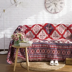 Geometric Knitted Blanket for Sofa, 100% Cotton, Turkish Blanket